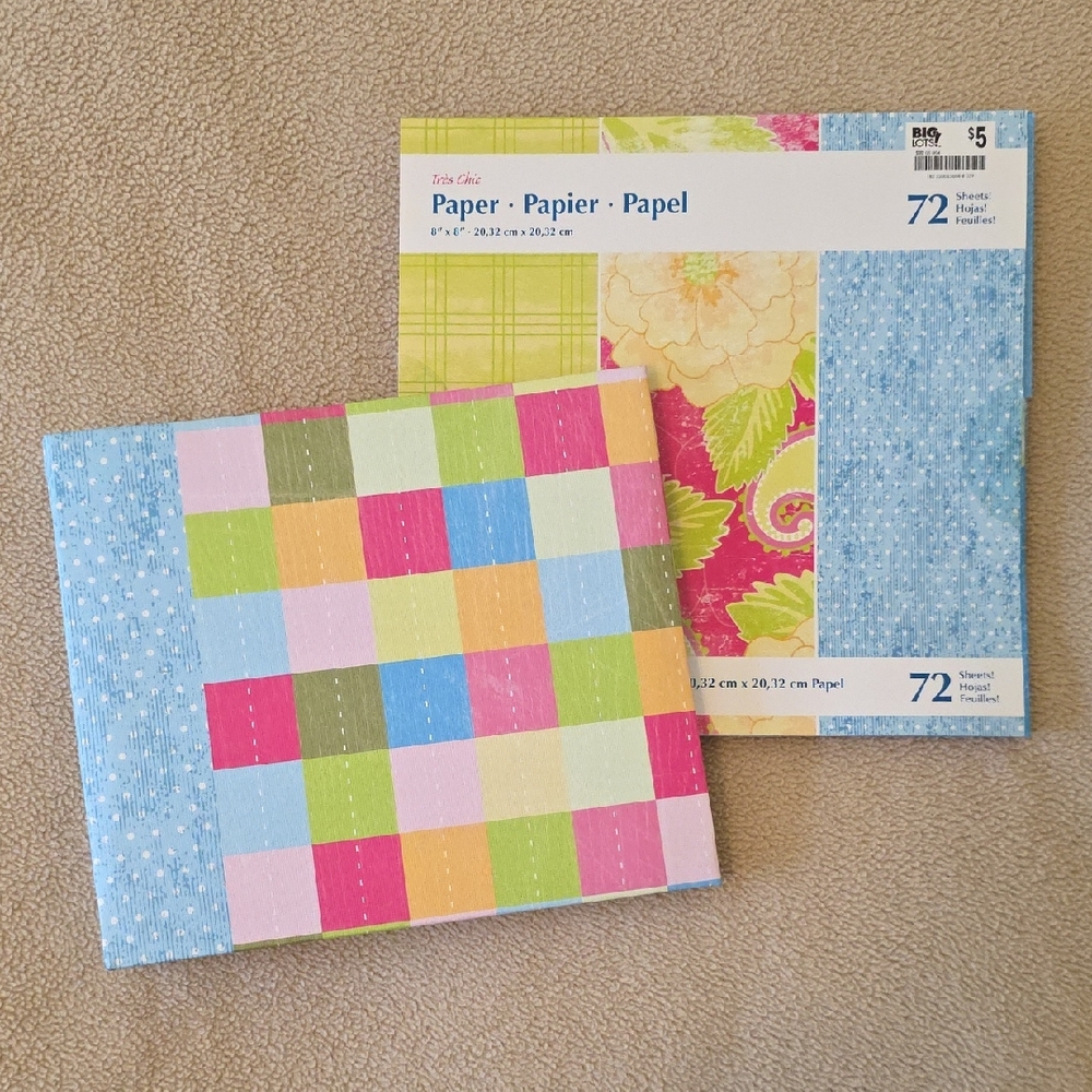 Vibrant 6x6 Scrapbook Album With Craft Paper! - Pink, Green, Blue, Yellow